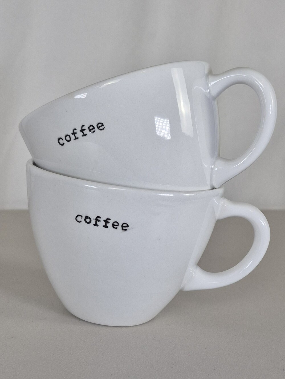 Pottery Barn Typeset "coffee" White Ceramic Latte Style Cups - Set of 2